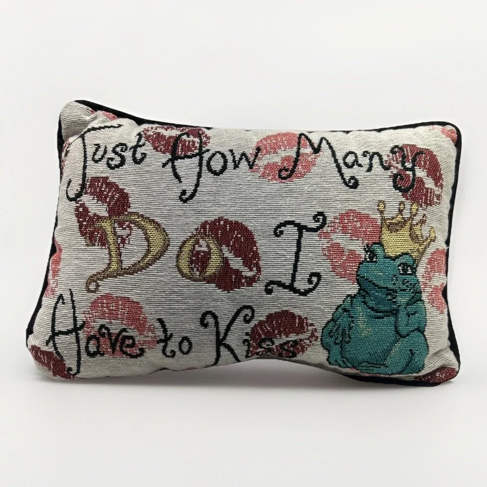 Vintage Frog Prince Tapestry Just How Many Do I Kiss Throw Cushion 12